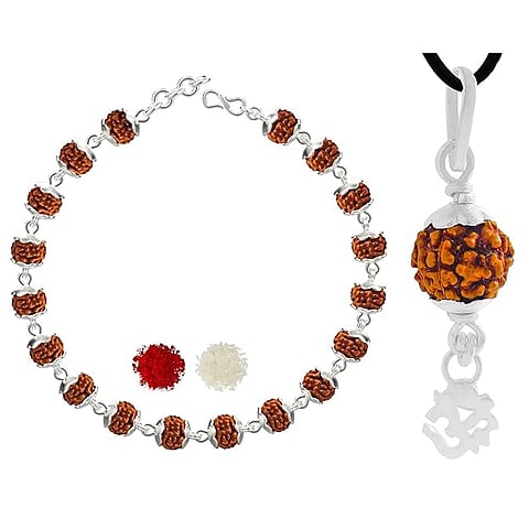 Njels Rudraksha Rakhi Silver Bracelet